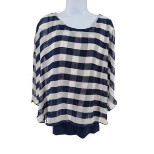 PerSeption batwing blouse nautical blue/white stripes Size Large Beachy office